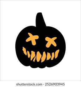 Halloween pumpkin head. Halloween pumpkins with smirk smile. Pumpkin with evil face. Vector stock illustration for sticker, wall decor, hanging door decoration.