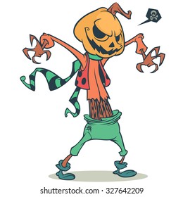 Halloween pumpkin head scarecrow. Vector template for  Halloween party
