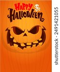 Halloween pumpkin head with scary face expression. Vector cartoon illustration of glowing jack-o-lantern monster scarecrow character design with carved smiling emotion isolated.