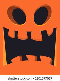 Halloween pumpkin head with scary face expression. Vector cartoon illustration of glowing jack-o-lantern monster character design with carved emotion isolated on the black background