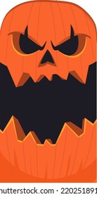 Halloween pumpkin head with scary face expression. Vector cartoon illustration of glowing jack-o-lantern monster character design with carved emotion isolated on the black background