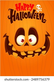 Halloween pumpkin head with scary face expression. Vector cartoon illustration of glowing jack-o-lantern monster scarecrow character design with carved smiling emotion isolated.