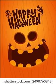 Halloween pumpkin head with scary face expression. Vector cartoon illustration