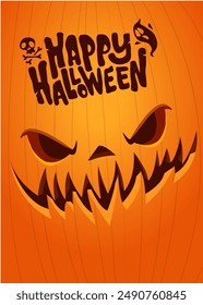 Halloween pumpkin head with scary face expression. Vector cartoon illustration