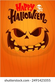 Halloween pumpkin head with scary face expression. Vector cartoon illustration of glowing jack-o-lantern monster scarecrow character design with carved smiling emotion isolated.