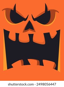 Halloween pumpkin head with scary face expression. Vector cartoon illustration of glowing jack-o-lantern monster character design with carved emotion isolated.