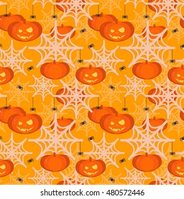 Halloween pumpkin head seamless pattern.Halloween background for shops, wrapper, gift wrap, textile, party banners and wallpaper.