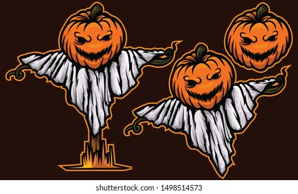Halloween Pumpkin Head Vector With Hand design for halloween