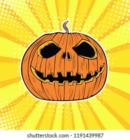 Halloween pumpkin head. Vector illustration in pop art retro comic style