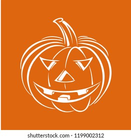 Halloween pumpkin head vector illustration on orange background