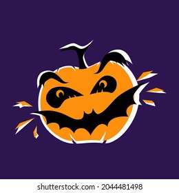 Halloween, pumpkin head, vector line art illustration