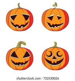  Halloween Pumpkin head vector set. Flat style. 
