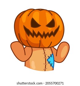 Halloween pumpkin. Pumpkin head in a voodoo doll. Vector illustration in a cartoon style.Isolated on white background. Elements for you Halloween. 