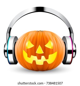 Halloween pumpkin with headphones