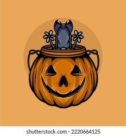 halloween pumpkin with headstone vector illustration
