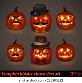 Halloween pumpkin hipster icon set - vector illustration.