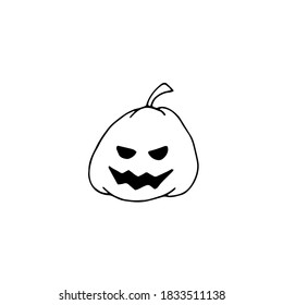 Halloween pumpkin. Holiday on October 31. Vector hand drawn doodle illustration. Black and white outline. Coloring.