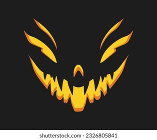 Halloween pumpkin horror emoticon concept. Scary and horror character. Ghost and devil. Sticker for social networks and messengers. Cartoon flat vector illustration isolated on black background