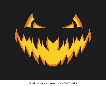 Halloween pumpkin horror emoticon concept. Terrible international holiday. Demon and devil, ghost. Template, layout and mock up. Cartoon flat vector illustration isolated on black background