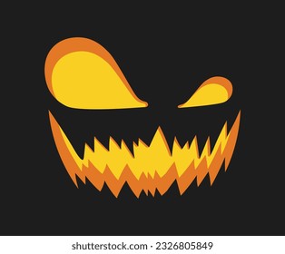 Halloween pumpkin horror emoticon concept. Scary and horror character. Mysticism and magic, sorcery. Poster or banner for website. Cartoon flat vector illustration isolated on black background