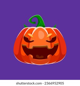 Halloween pumpkin, horror night holiday cartoon icon and trick or treat party vector symbol. Halloween monster pumpkin lantern with scary and spooky smile grim for horror night holiday greeting card