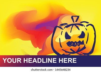 Halloween Pumpkin for Horror and Spooky Holiday Icon. Creative Abstract Art Background with Color Yellow, Red, Violet. Graphic Design Concept, Flat, Line, Element, Vector Illustration EPS 10.