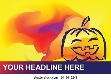 Halloween Pumpkin for Horror and Spooky Holiday Icon. Creative Abstract Art Background with Color Yellow, Red, Violet. Graphic Design Concept, Flat, Line, Element, Vector Illustration EPS 10.
