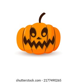 Halloween pumpkin icon 3D. Autumn symbol. Cartoon horror design. Halloween scary pumpkin face, smile. Orange squash silhouette isolated white background. Harvest celebration. Vector llustration