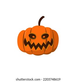 Halloween pumpkin icon 3D. Autumn symbol. Cartoon horror design. Halloween scary pumpkin face, smile. Orange squash silhouette isolated white background. Harvest celebration. Vector llustration
