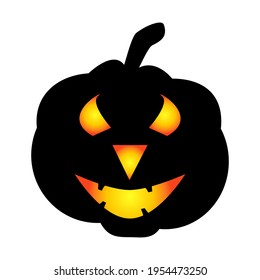 Halloween pumpkin icon. Autumn symbol. Halloween scary pumpkin with a smile, burning eyes. Cartoon colorful illustration.