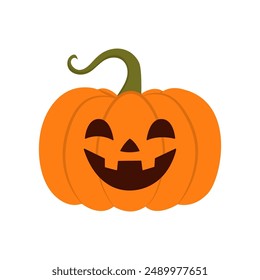 Halloween pumpkin icon.  Autumn symbol. Halloween scary pumpkin with smile, happy face. Orange silhouette. Vector Illustration