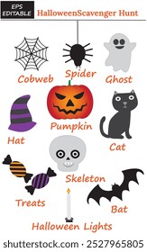 Halloween pumpkin icon- halloween bat, cobweb, ghost, spider, glow lights, hat, candy, skeleton and scary cat for night party and decoration vector illustration