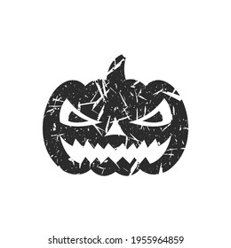 Halloween pumpkin icon. Black grunge silhouette. Front view. Vector simple flat graphic illustration. The isolated object on a white background. Isolate.