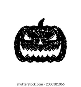 Halloween pumpkin icon. Black ink grunge silhouette. Front view. Vector simple flat graphic hand drawn illustration. The isolated object on a white background. Isolate.