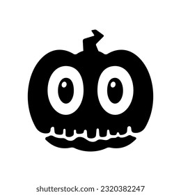 Halloween pumpkin icon. Black silhouette. Front view. Vector simple flat graphic illustration. Isolated object on a white background. Isolate.