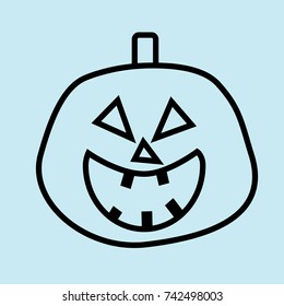 halloween pumpkin icon, blue background, smile