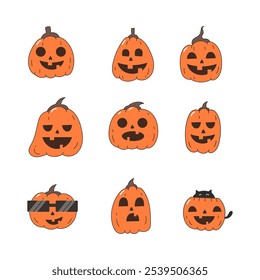 Halloween pumpkin icon collection. flat style elements. isolated illustration