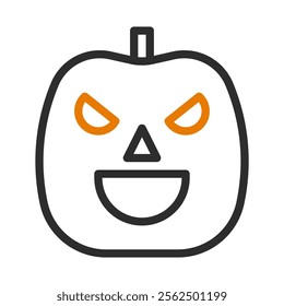 Halloween pumpkin icon with evil face. Concept of Halloween celebration and spooky season.