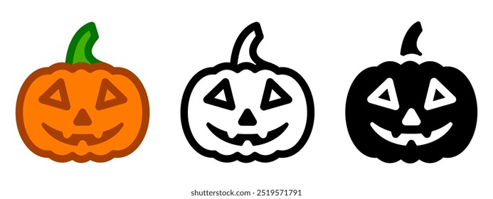 Halloween pumpkin icon. Fall decoration sign. Smiling pumpkin symbol.