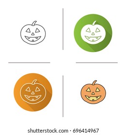 Halloween pumpkin icon. Flat design, linear and color styles. Isolated vector illustrations