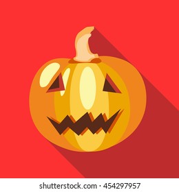 Halloween pumpkin icon in flat style on a red background