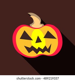 Halloween pumpkin icon in flat style isolated with long shadow vector illustration