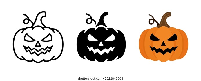 Icono de calabaza de Halloween. Jack Ilustración vectorial de linterna. Calabaza con el símbolo de la cara de miedo. Espeluznante decoración naranja de Halloween. Divertido pictograma aislado de calabaza de dibujos animados.