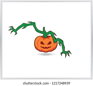 Halloween pumpkin icon. orange pumpkin with illustrations of hands from twigs