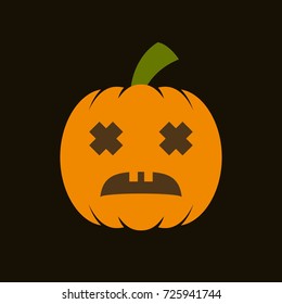 Halloween pumpkin icon, orange isolated on black background