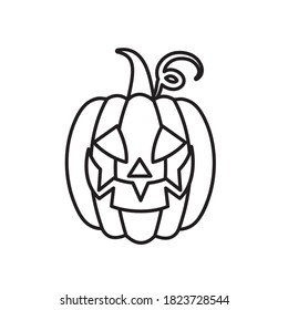 halloween pumpkin icon over white background, line style, vector illustration