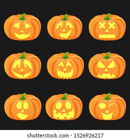 Halloween pumpkin icon set with emoji
