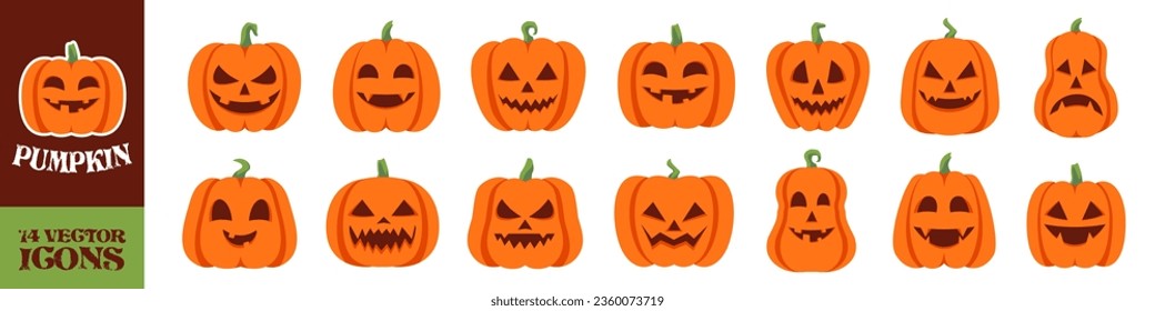 Halloween pumpkin icon set. Flat style.