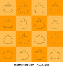 Halloween Pumpkin icon set. Flat style emboss thin line with shadow. Linear symbol collection. Vector illustration outline sign on colored square background. Web, print, card banner design symbol pack