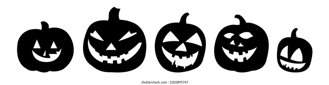 halloween pumpkin icon, set of isolated silhouettes